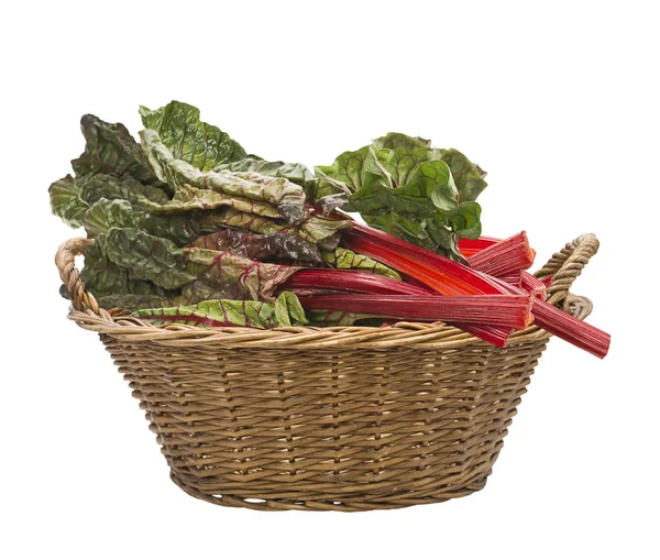 Fresh swiss chard in a basket , isolated on white — Stock Photo, Image