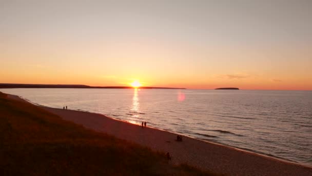 Lake Superior Strand Bij Zonsondergang Luchtfoto Upper Peninsula Michigan — Stockvideo