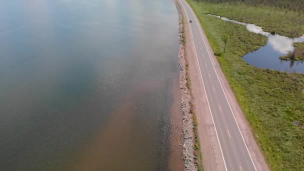 Aerial View Straight Road Wetland Lake Superior — Stock Video