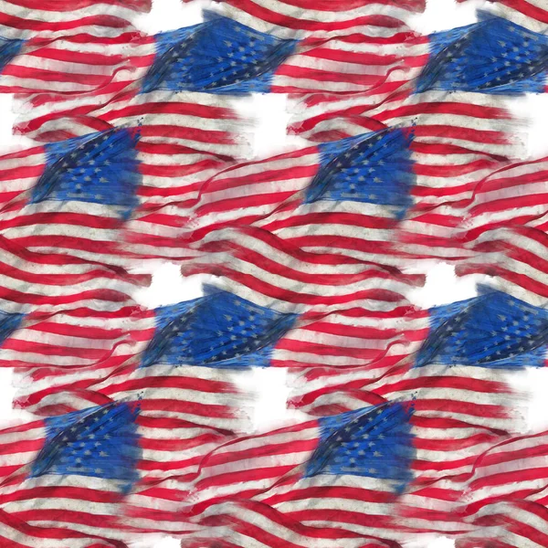 Seamless Watercolor Pattern American Flag Background Endless Texture — Stock Photo, Image