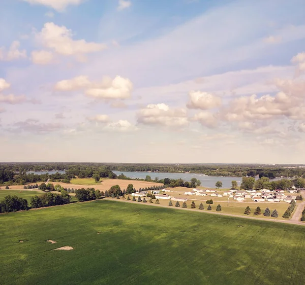 Landschaft Mit Wohngebäuden Und Seeblick Luftbilder — Stockfoto