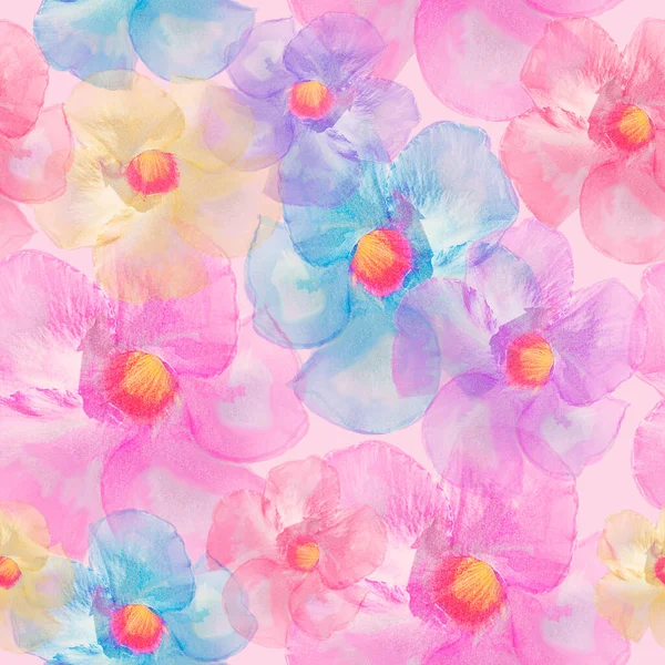 Seamless Floral Design Tropical Flowers Background Endless Pattern Watercolor Illustration — Stock Photo, Image