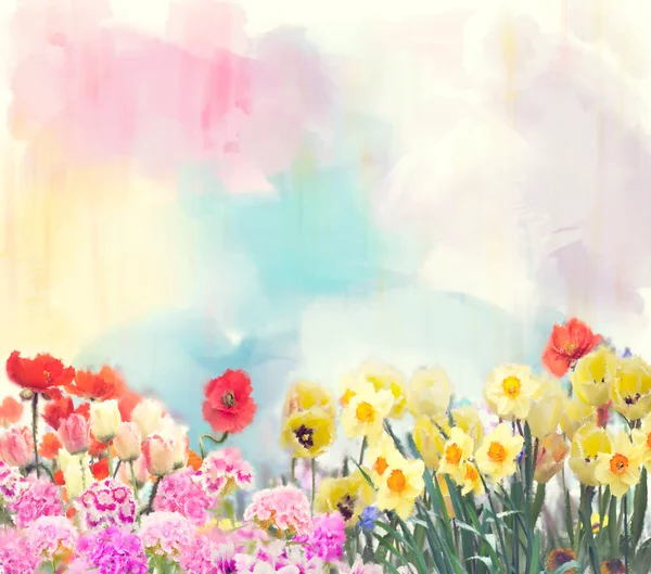 Kleurrijke Aquarelbloemen Digitale Illustratie — Stockfoto