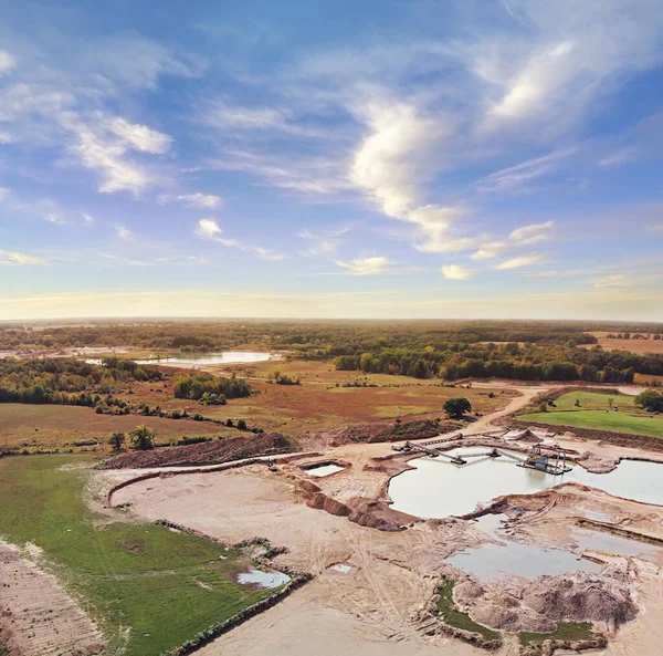Aerial View Sand Gravel Mine Quarry Full Water — Stockfoto