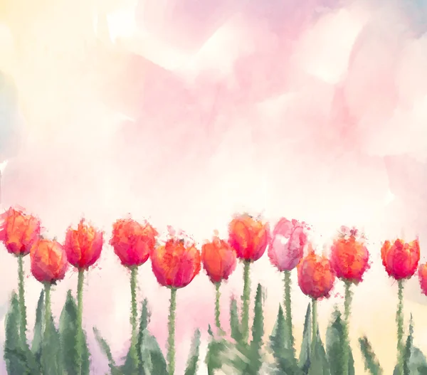 Акварельний Цифровий Живопис Квітів Тюльпанів Цифрова Ілюстрація — стокове фото