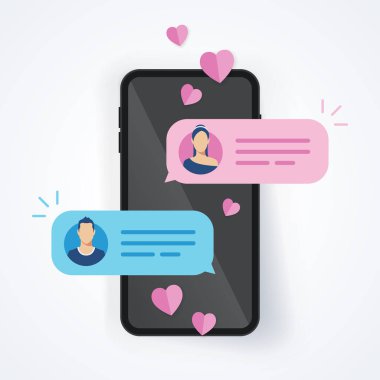 Vektör illüstrasyon kavramı sohbet adam kadın çift içinde hareket eden telefon mesaj gönderdi tr