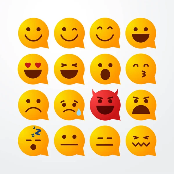 矢量插图抽象孤立的滑稽平面样式 Emoji 表情图释语音气泡图标设置在白色背景上 — 图库矢量图片