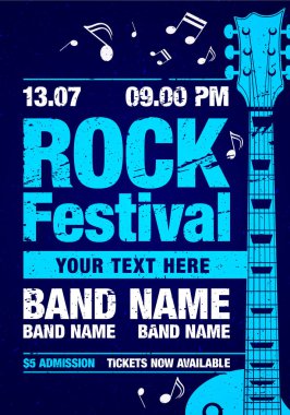 vektör çizim rock festivali afiş tasarım şablonu gitar ile