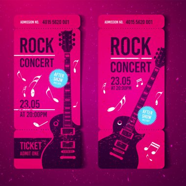 vektör çizim pembe rock konser bilet tasarım şablonu ile siyah gitar ve serin grunge efektler içinde belgili tanımlık geçmiş