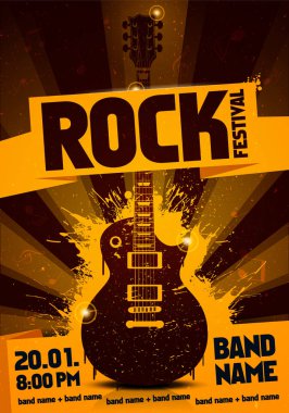 vektör rock Festivali afiş tasarım şablonu gitar ile