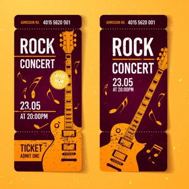 vektör çizim rock konser bilet tasarım şablonu ile turuncu gitar ve serin sıçrama sonuç içinde belgili tanımlık geçmiş