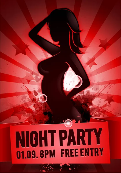 Vector Illustratie Rode Partij Happy Hour Dames Nacht Flyer Ontwerpsjabloon — Stockvector