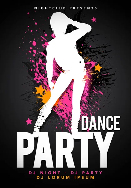 resimde siyah parti mutlu saatler bayanlar gece el ilanı tasarım şablonu ile dacing kadın silüeti vektör ve etkileri arka planda sıçrama