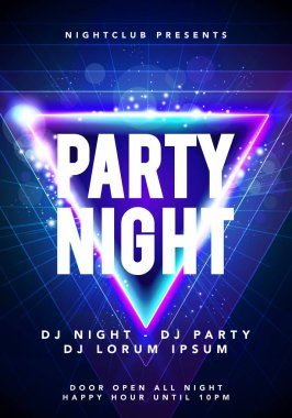 Vektör çizim dans partisi poster arka plan şablonu kızdırma, çizgiler, vurgulamak ve mavi renklerde modern geometrik şekiller ile. Müzik olay el ilanı ya da soyut afiş 