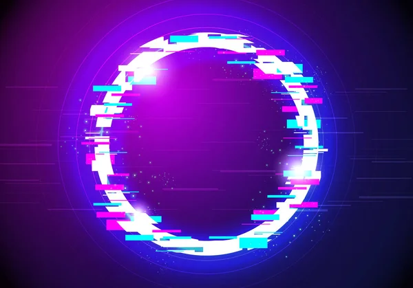 Vector Illustration Glitched Glow Circle Frame Design Modern Distorted Glitch — Stock Vector