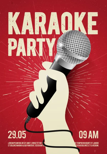 Vektor Karaoke Večírek Leták Banner Plakát Šablona Návrhu Rukou Drží — Stockový vektor