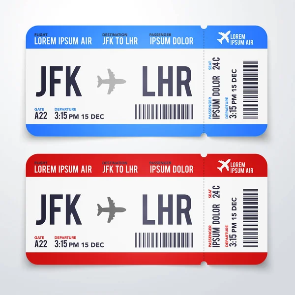 Uçuş süresi, hedef ve yolcu adı ile illüstrasyon modern, gerçekçi havayolu bilet tasarım vektör. Uçak biletleri. Boarding pass şablon seti.