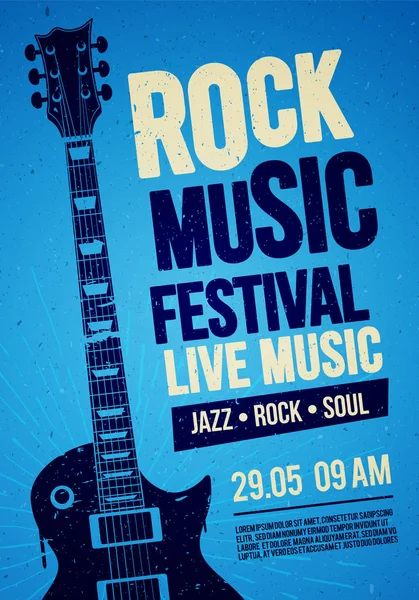 Illustrazione Vettoriale Blu Rock Festival Concerto Partito Volantino Poster Modello — Vettoriale Stock