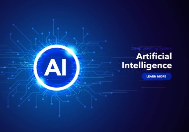 Vektör Illustration Yapay Zeka İniş sayfası. ai makinesinin derin öğrenme teknolojisi bilim kurgu konsepti için web sitesi şablonu.