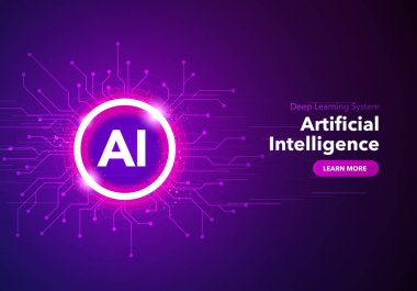 Vektör Illustration Yapay Zeka İniş sayfası. ai makinesinin derin öğrenme teknolojisi bilim kurgu konsepti için web sitesi şablonu.