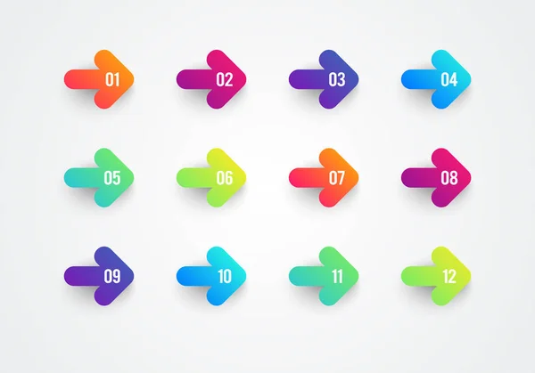 Vector Abstract Flat Colorful Gradient Arrow Bullet Point Numbers 1 to 12