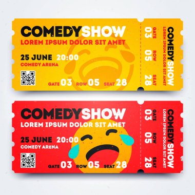Vektör çizim Stand Up komedi olay gösteri giriş bilet şablon kümesi. İfade ile modern tasarım.