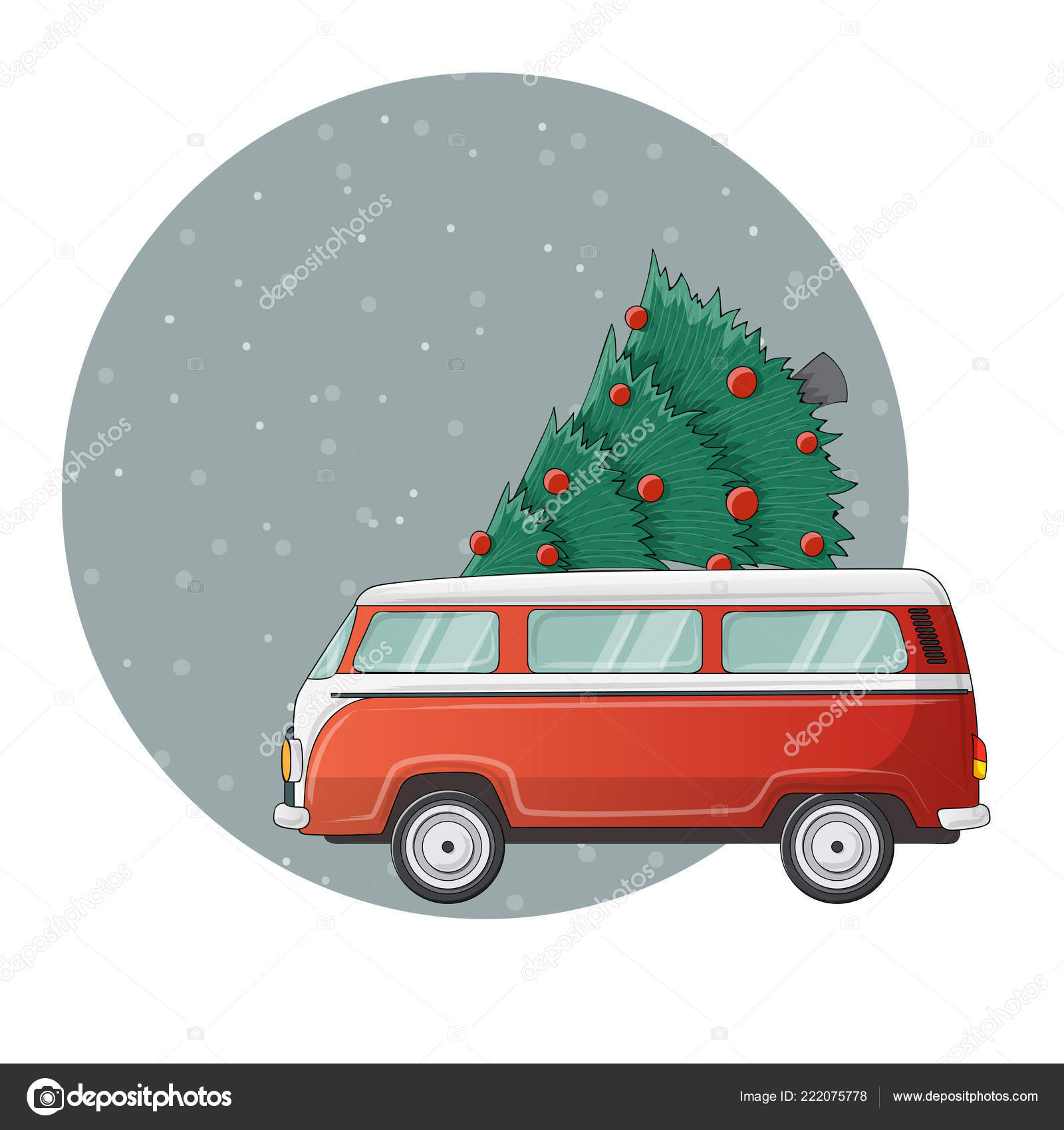 Red Camper Car Big Christmas Pine Tree Top Vector Illustration Stock Vector Image By C Schondrienn Gmail Com 222075778