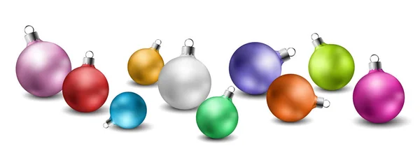 Colorful Christmas Ball Collection Horizontal Banner Isolated White Background Vector — Stock Vector