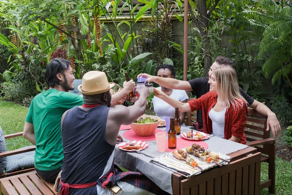 Cheers, Group of people cheering with beer for drinking in natur