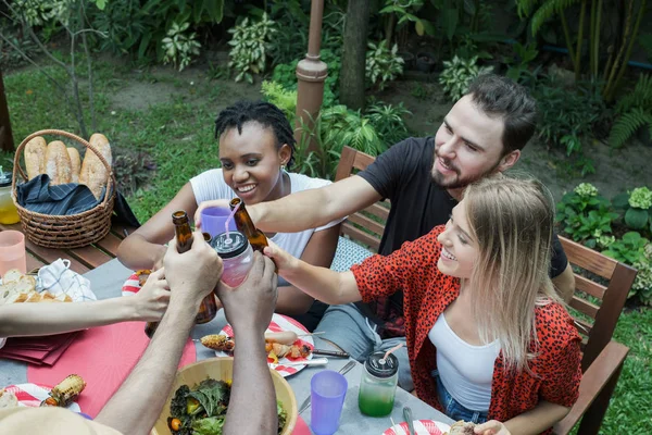 Cheers, Group of people cheering with beer for drinking in natur