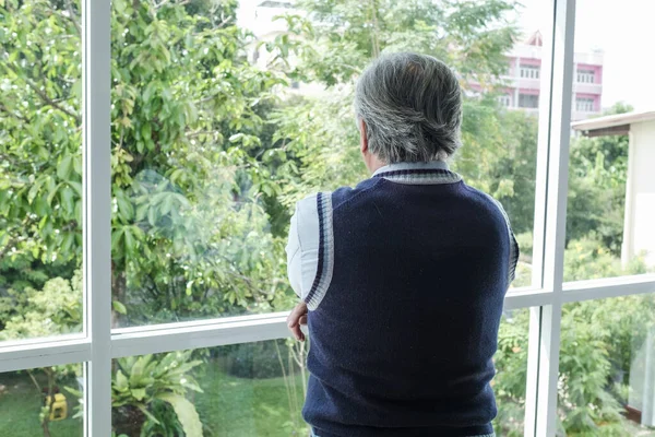 Terug Uitzicht Portret Van Oudere Aziatische Senior Man Met Grijs — Stockfoto