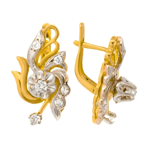 Pendientes Oro Con Diamantes Circonitas Cúbicas Esmeraldas Piedras Preciosas —  Fotos de Stock