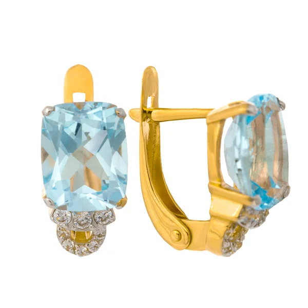 Boucles Oreilles Avec Diamants Zircone Cubique Émeraudes Pierres Précieuses — Photo