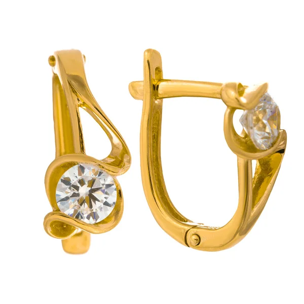 Earrings Made Gold Diamonds Cubic Zirconia Emeralds Precious Stones — Stock Photo, Image