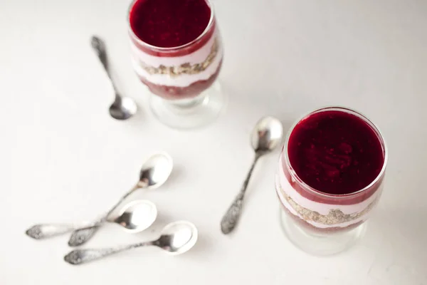 Homemade Dessert Yogurt Raspberries — Stock Photo, Image