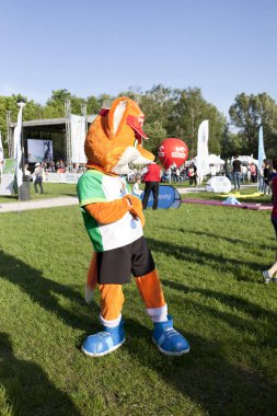 Varşova, Polonya, 25 Mayıs: Fox Olimpiyat maskotu Mayıs'ta Olimpiyat piknik yürüyüş 25, 2019 Varşova, Polonya
