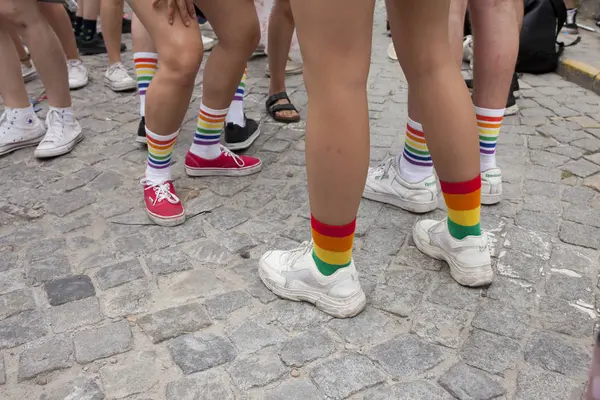 Warsaw Polonia Luglio Calzini Arcobaleno Persone Durante Parata Dell Uguaglianza — Foto Stock