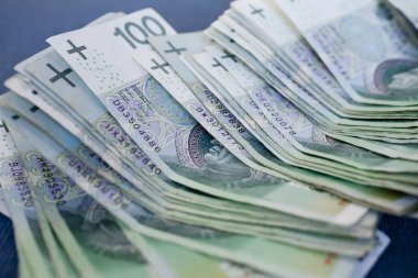 Varşova, 3 Ağustos 2019,- 3 Ağustos 2019'da Varşova, Polonya'da bir grup Polonya banknotunun yakın çekimi