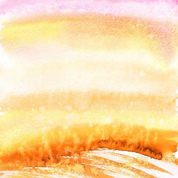 Panorama Autumn landscape with sunrise. Watercolor background.