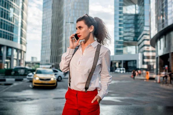 Business Woman With Phone Near Office