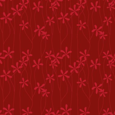 Koyu kırmızı zemin üzerine kırmızı çiçekler. Seamless modeli.