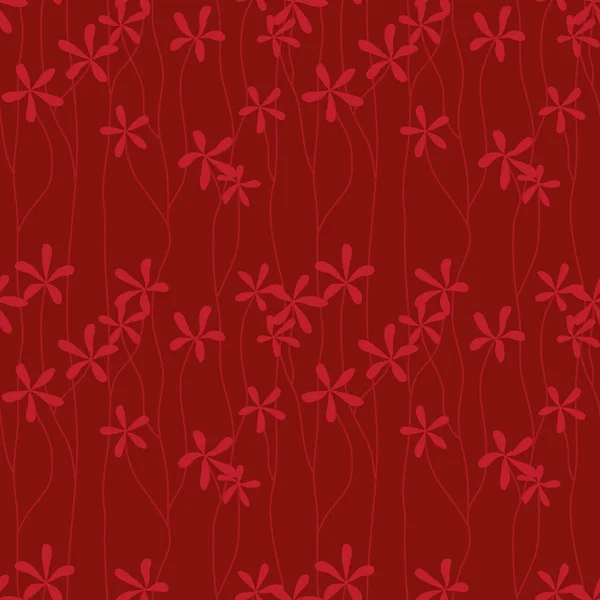 Flores Rojas Sobre Fondo Rojo Oscuro Patrón Sin Costura — Archivo Imágenes Vectoriales