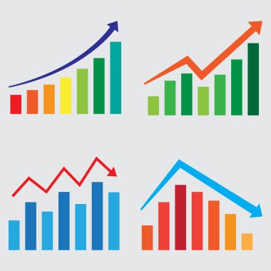 Dizi dört iş grafikleri ve barlar. Oklar yükseliş ve çöküş.