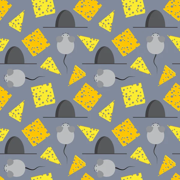 老鼠和奶酪 无缝矢量背景 — 图库矢量图片