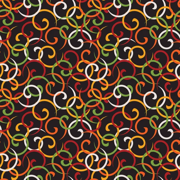 Espirales Multicolores Sobre Fondo Negro Textura Brillante Sin Costuras — Vector de stock
