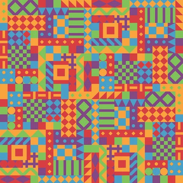Multi Gekleurde Vierkante Elementen Afrikaanse Patroon Naadloze Geometrische Achtergrond — Stockvector
