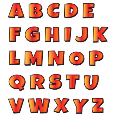 İngiliz alfabesinin kırmızı tonlu parlak harfleri.