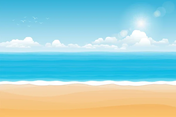 Tropikalny Krajobraz Morski Ilustracja Letnia Plaża Pochmurne Dni — Wektor stockowy