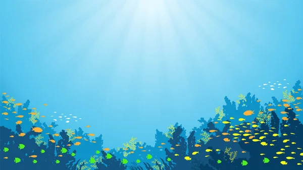 Undervattensbakgrund Med Fiskar Havsväxter Och Korallrev — Stock vektor