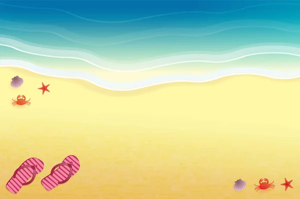 Фон Дизайна Пляже Тапочками Морскими Крабами — стоковый вектор